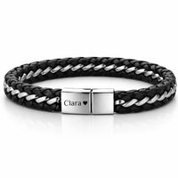 Für Herren:Leder-Edelstahl-Armband mit optionaler Gravur Nr. 10