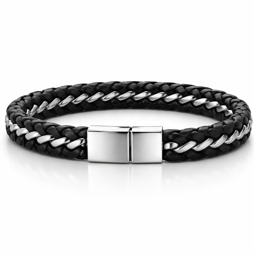 Für Herren:Leder-Edelstahl-Armband mit optionaler Gravur Nr. 10