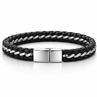 Für Herren:Leder-Edelstahl-Armband mit optionaler Gravur Nr. 10