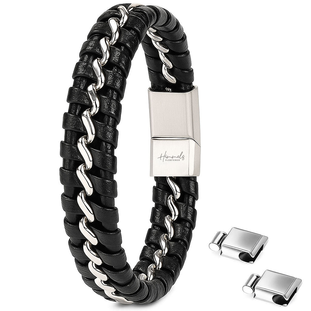 Für Herren:Leder-Edelstahl-Armband mit optionaler Gravur Nr. 10