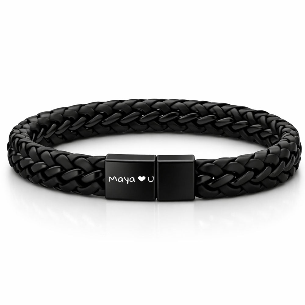 Für Herren:Leder-Edelstahl-Armband mit optionaler Gravur Nr. 10