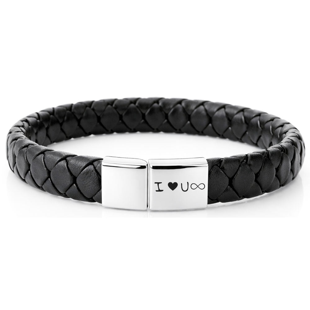 Für Herren:Leder-Edelstahl-Armband mit optionaler Gravur Nr. 11