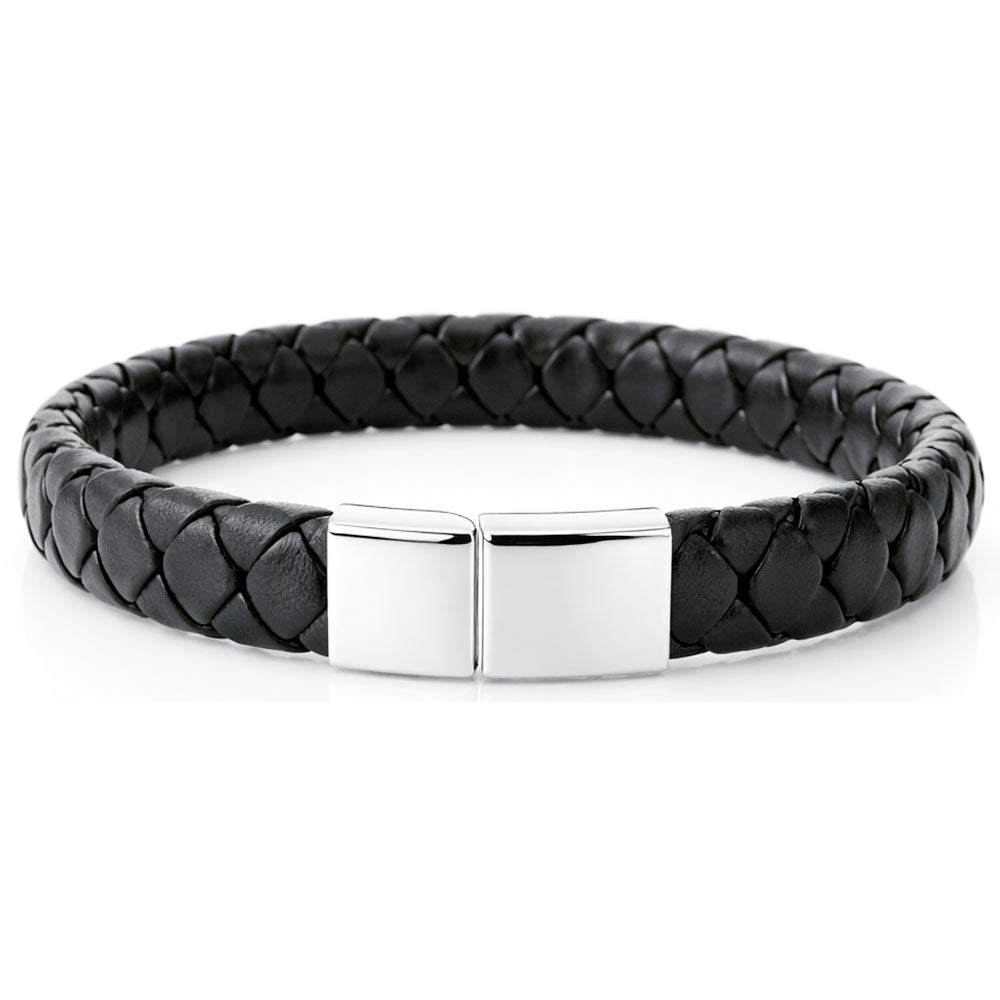 Für Herren:Leder-Edelstahl-Armband mit optionaler Gravur Nr. 11
