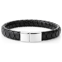 Für Herren:Leder-Edelstahl-Armband mit optionaler Gravur Nr. 11