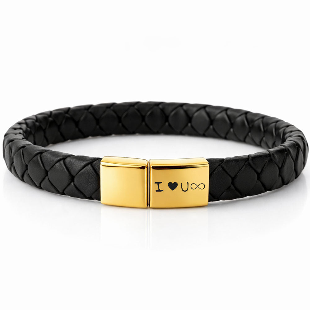 Für Herren:Leder-Edelstahl-Armband mit optionaler Gravur Nr. 11
