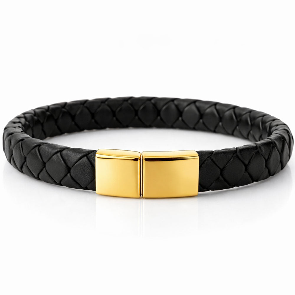 Für Herren:Leder-Edelstahl-Armband mit optionaler Gravur Nr. 11