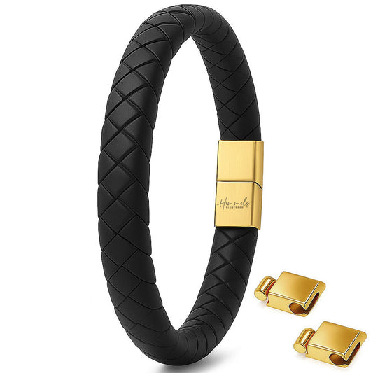 Für Herren:Leder-Edelstahl-Armband mit optionaler Gravur Nr. 11