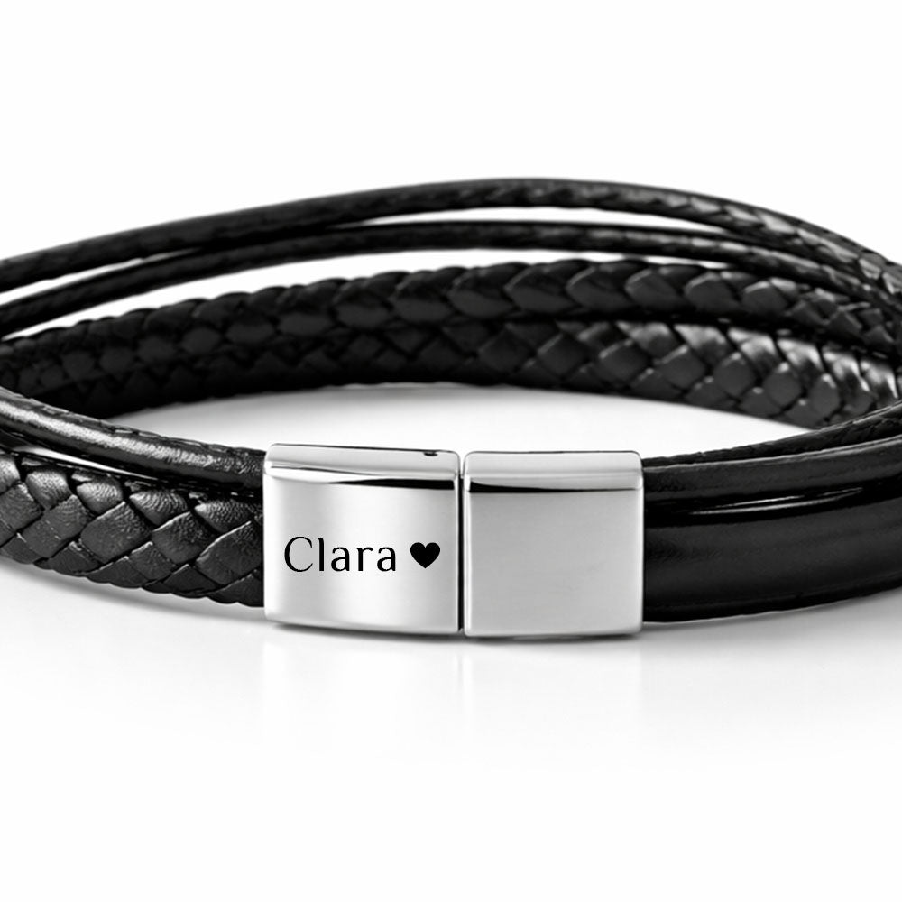 Für Herren:Leder-Edelstahl-Armband mit optionaler Gravur Nr. 12