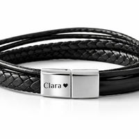 Für Herren:Leder-Edelstahl-Armband mit optionaler Gravur Nr. 12