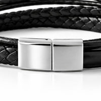 Für Herren:Leder-Edelstahl-Armband mit optionaler Gravur Nr. 12