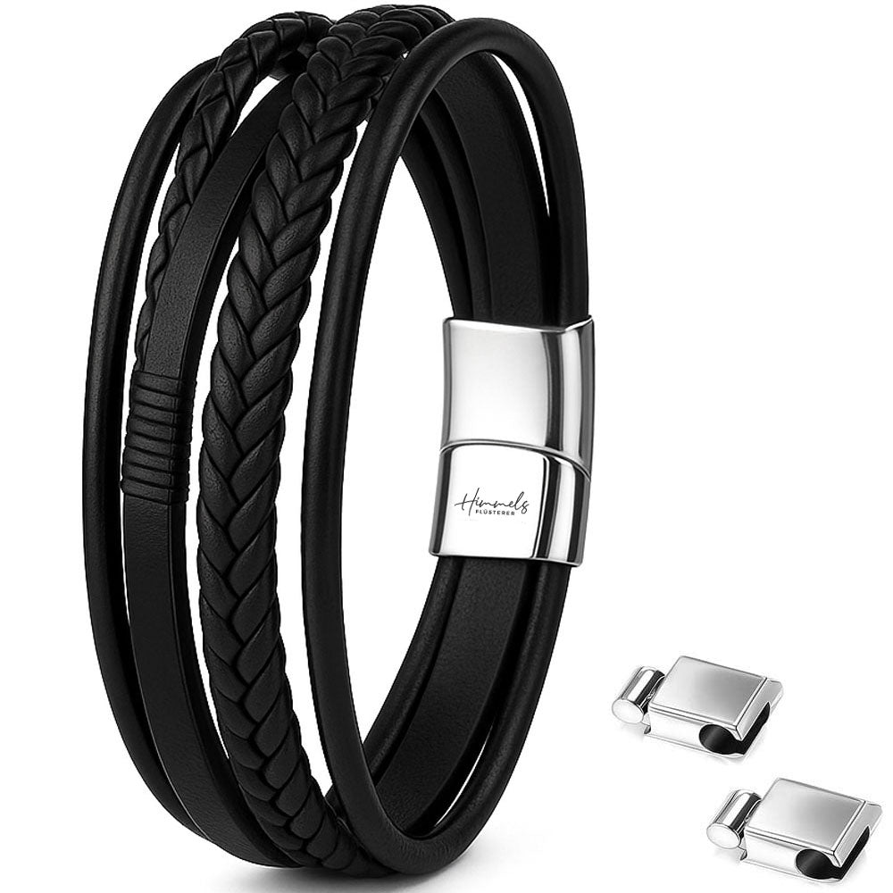 Für Herren:Leder-Edelstahl-Armband mit optionaler Gravur Nr. 12