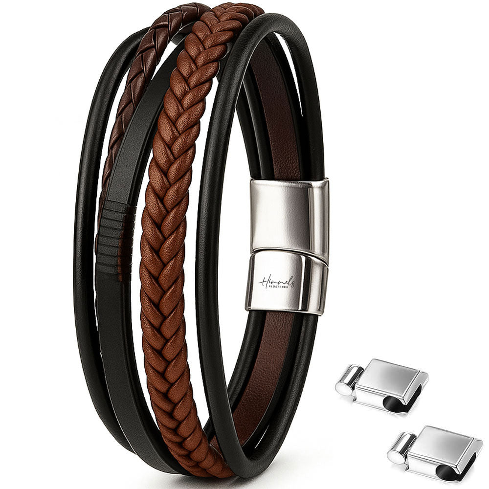 Für Herren:Leder-Edelstahl-Armband mit optionaler Gravur Nr. 12