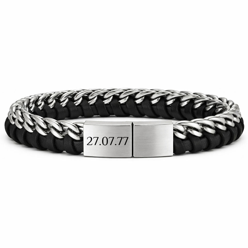Für Herren:Leder-Edelstahl-Armband mit optionaler Gravur Nr. 13