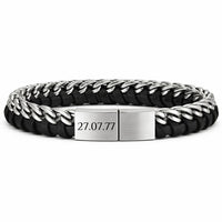 Für Herren:Leder-Edelstahl-Armband mit optionaler Gravur Nr. 13