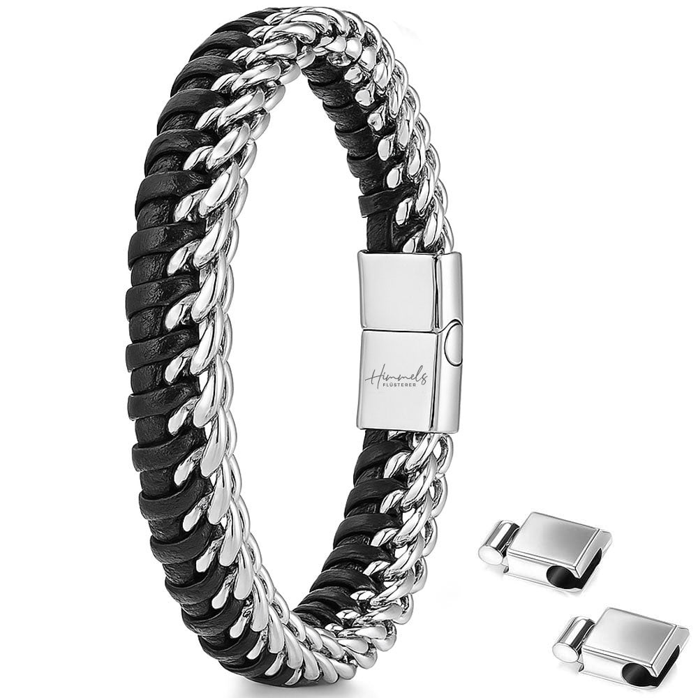 Für Herren:Leder-Edelstahl-Armband mit optionaler Gravur Nr. 13