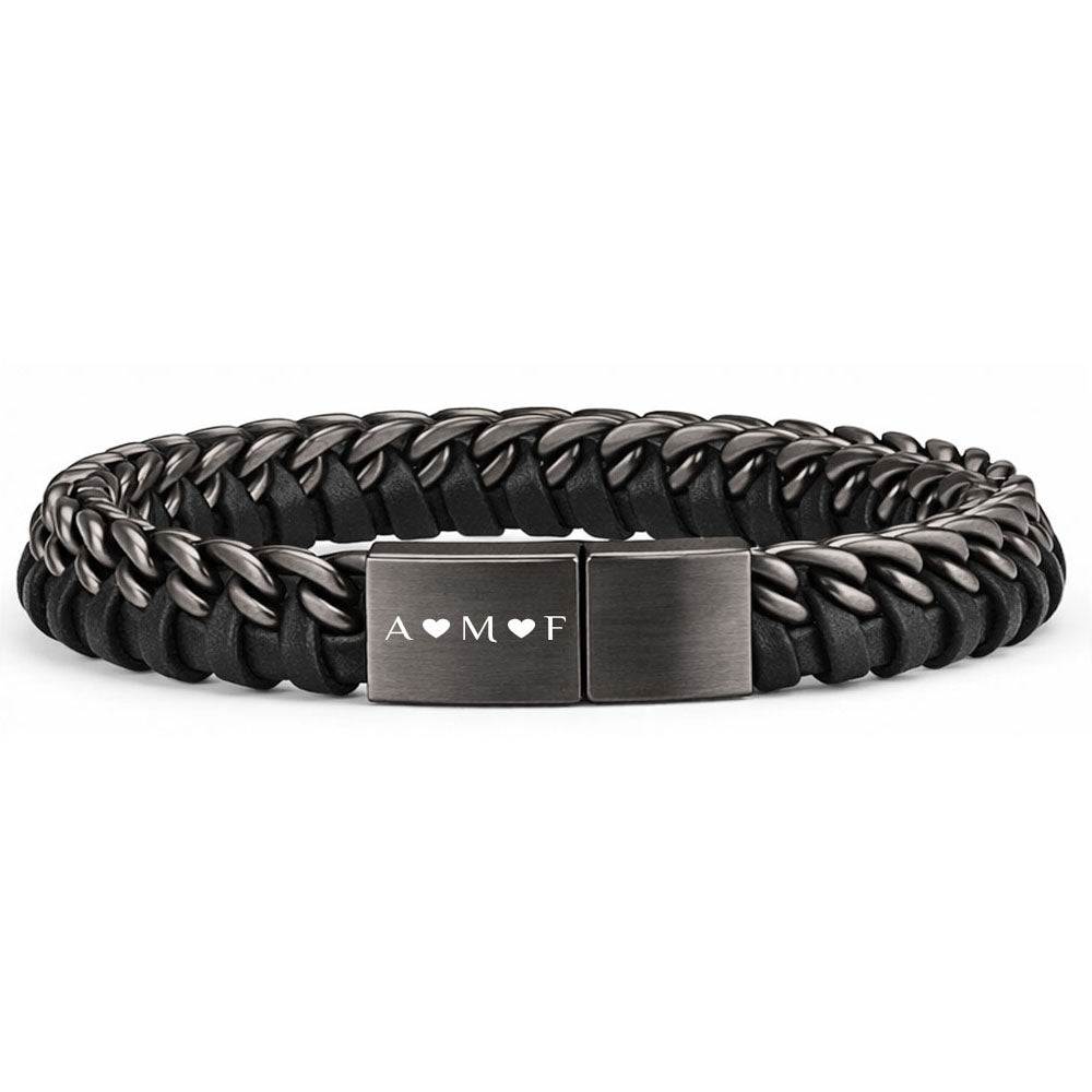 Für Herren:Leder-Edelstahl-Armband mit optionaler Gravur Nr. 13