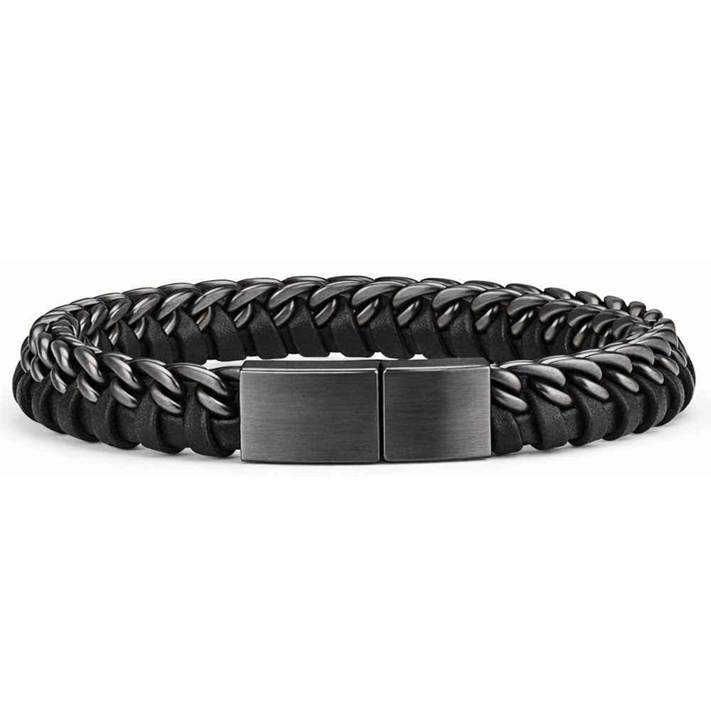 Für Herren:Leder-Edelstahl-Armband mit optionaler Gravur Nr. 13