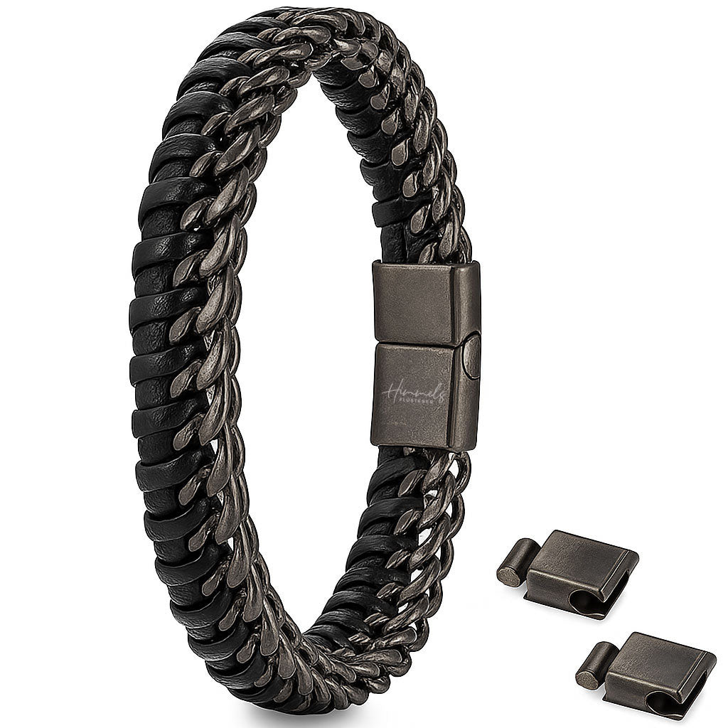 Für Herren:Leder-Edelstahl-Armband mit optionaler Gravur Nr. 13