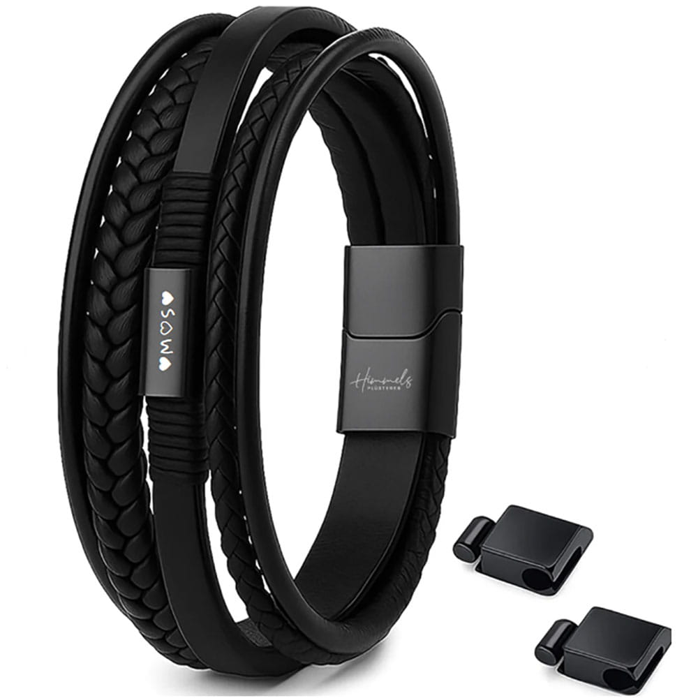 Für Herren: Leder Multilayer Gravur-Armband Nr. 8