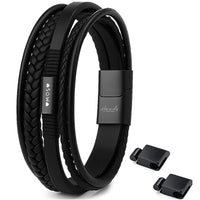 Für Herren: Leder Multilayer Gravur-Armband Nr. 8