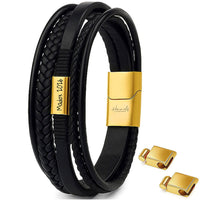 Für Herren: Leder Multilayer Gravur-Armband Nr. 8