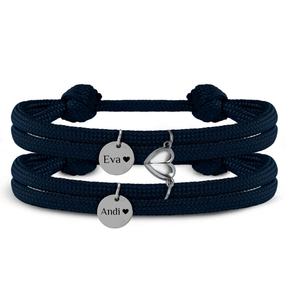 Segeltau Partnerarmbänder "geteiltes Herz" | mit Gravur | Armbänder für Zwei | Pärchen & Paare