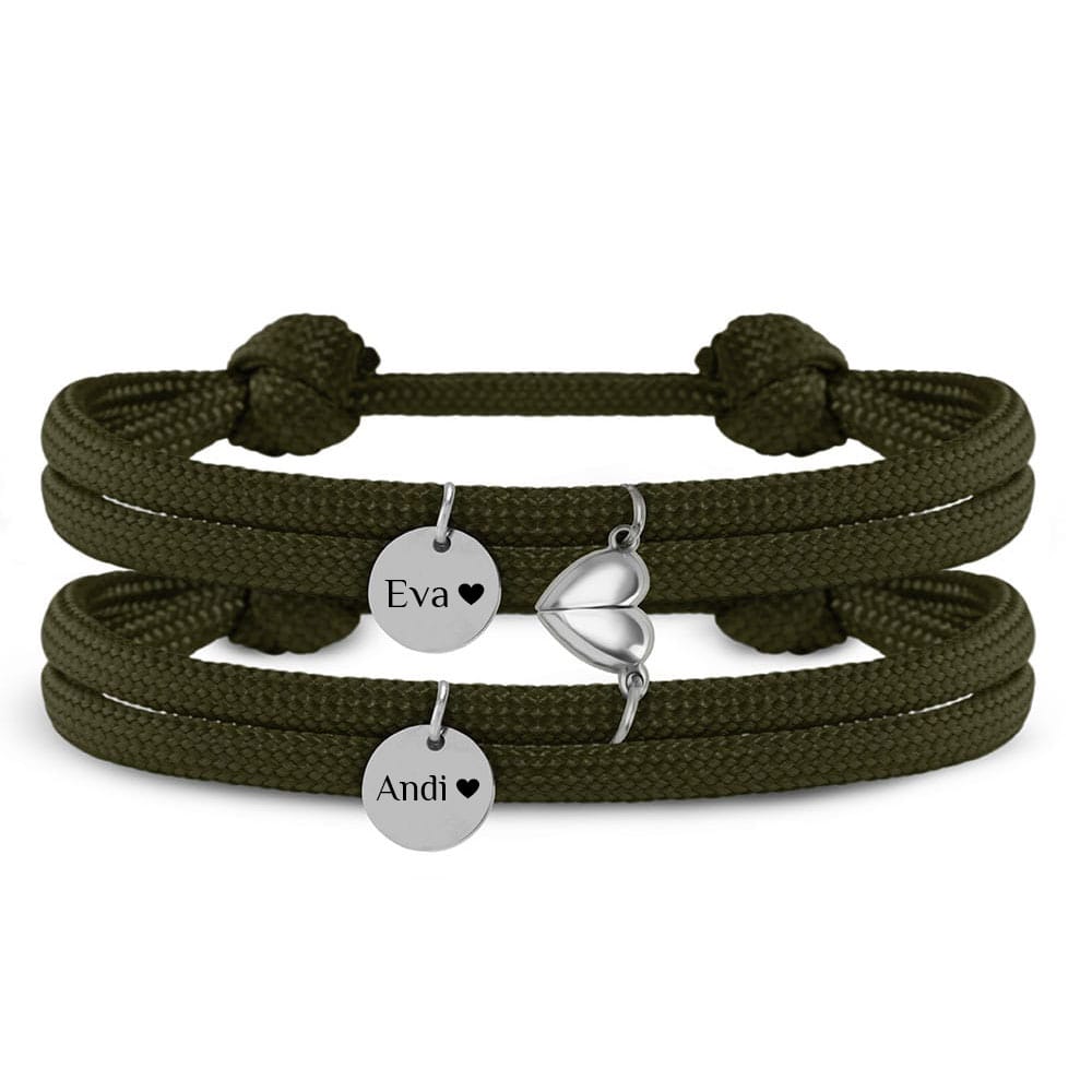 Segeltau Partnerarmbänder "geteiltes Herz" | mit Gravur | Armbänder für Zwei | Pärchen & Paare