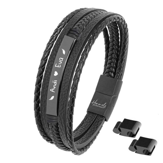 Für Herren: Leder Gravur-Armband Nr. 1 | individuelle Größenanpassung | Magnetischer Verschluss | Echtes Leder