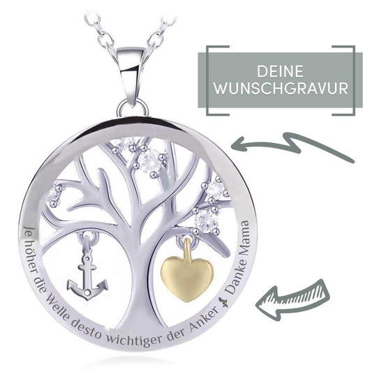 Lebensbaum Gravur-Halskette "Familie - Liebe - Treue"