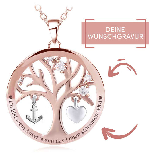 Lebensbaum Gravur-Halskette "Familie - Liebe - Treue"