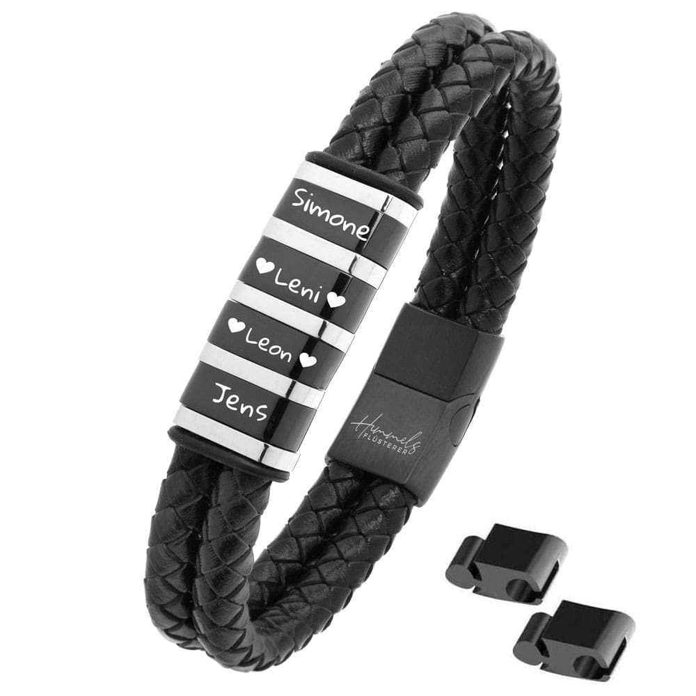 Für Herren: Leder Gravur-Armband Nr. 4 für 4 Gravuren | individuelle Größenanpassung | Magnetischer Verschluss | Echtes Leder
