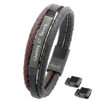 Für Herren: Leder Gravur-Armband Nr. 2 | individuelle Größenanpassung | Magnetischer Verschluss | Echtes Leder