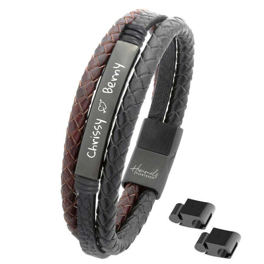 Für Herren: Leder Gravur-Armband Nr. 2 | individuelle Größenanpassung | Magnetischer Verschluss | Echtes Leder