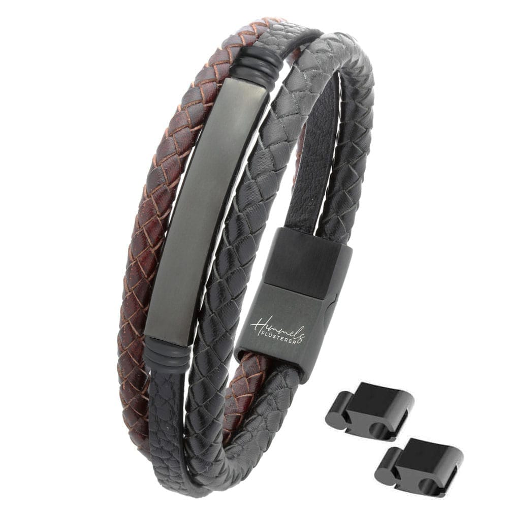 Für Herren: Leder Gravur-Armband Nr. 2 | individuelle Größenanpassung | Magnetischer Verschluss | Echtes Leder