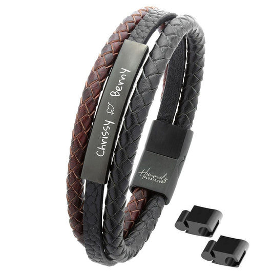 Für Herren: Leder Gravur-Armband Nr. 2 | individuelle Größenanpassung | Magnetischer Verschluss | Echtes Leder