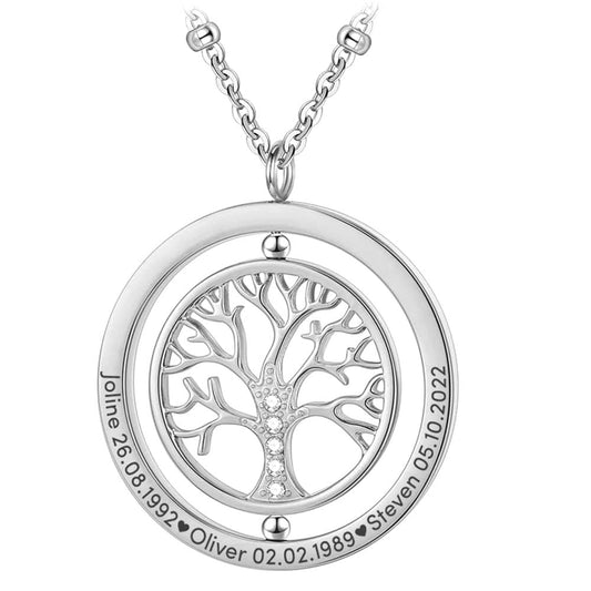 Gravur-Halskette mit drehbarem Lebensbaum | Personalisiertes Geschenk