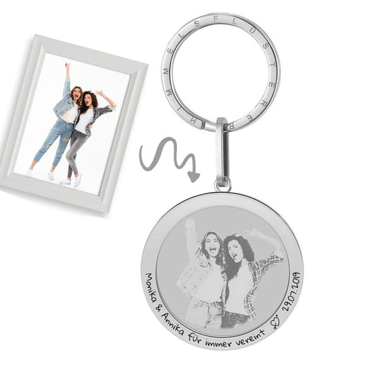 Gravur-Schlüsselanhänger für eine Bildgravur mit Wunschtext | Personalisiertes Geschenk | Fotogeschenk