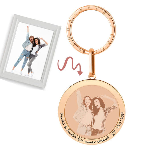 Gravur-Schlüsselanhänger für eine Bildgravur mit Wunschtext | Personalisiertes Geschenk | Fotogeschenk