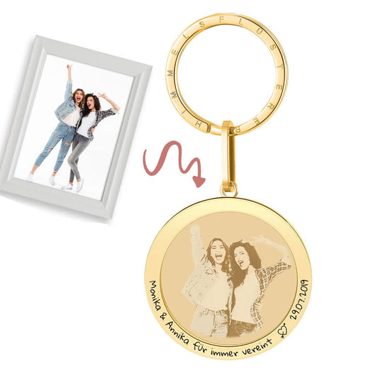 Gravur-Schlüsselanhänger für eine Bildgravur mit Wunschtext | Personalisiertes Geschenk | Fotogeschenk