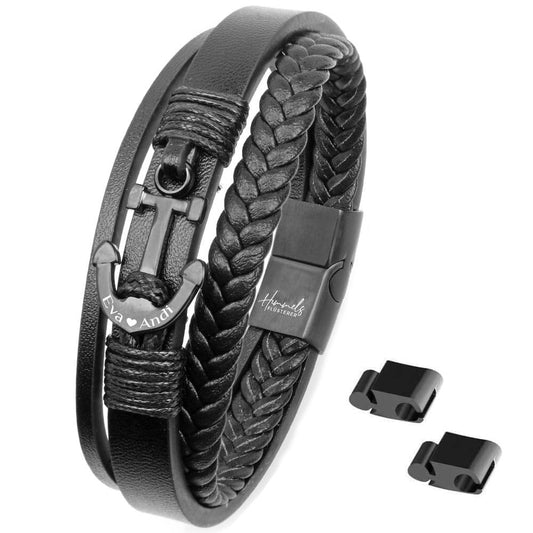 Für Herren: Leder Gravur-Armband Nr. 5 "Anker" | individuelle Größenanpassung | Magnetischer Verschluss | Echtes Leder