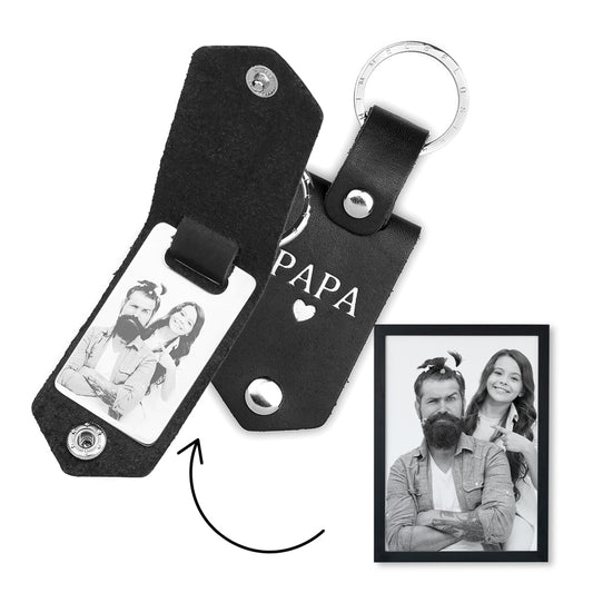 Leder-Etui-Schlüsselanhänger für eine Bildgravur | Personalisiertes Geschenk für Papa