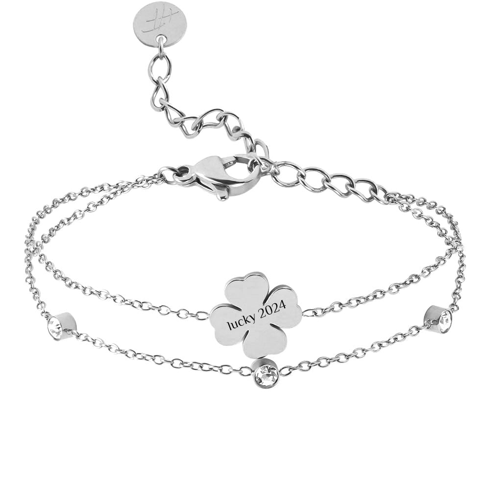 Zweirehiges Kleeblatt-Gravur-Armband