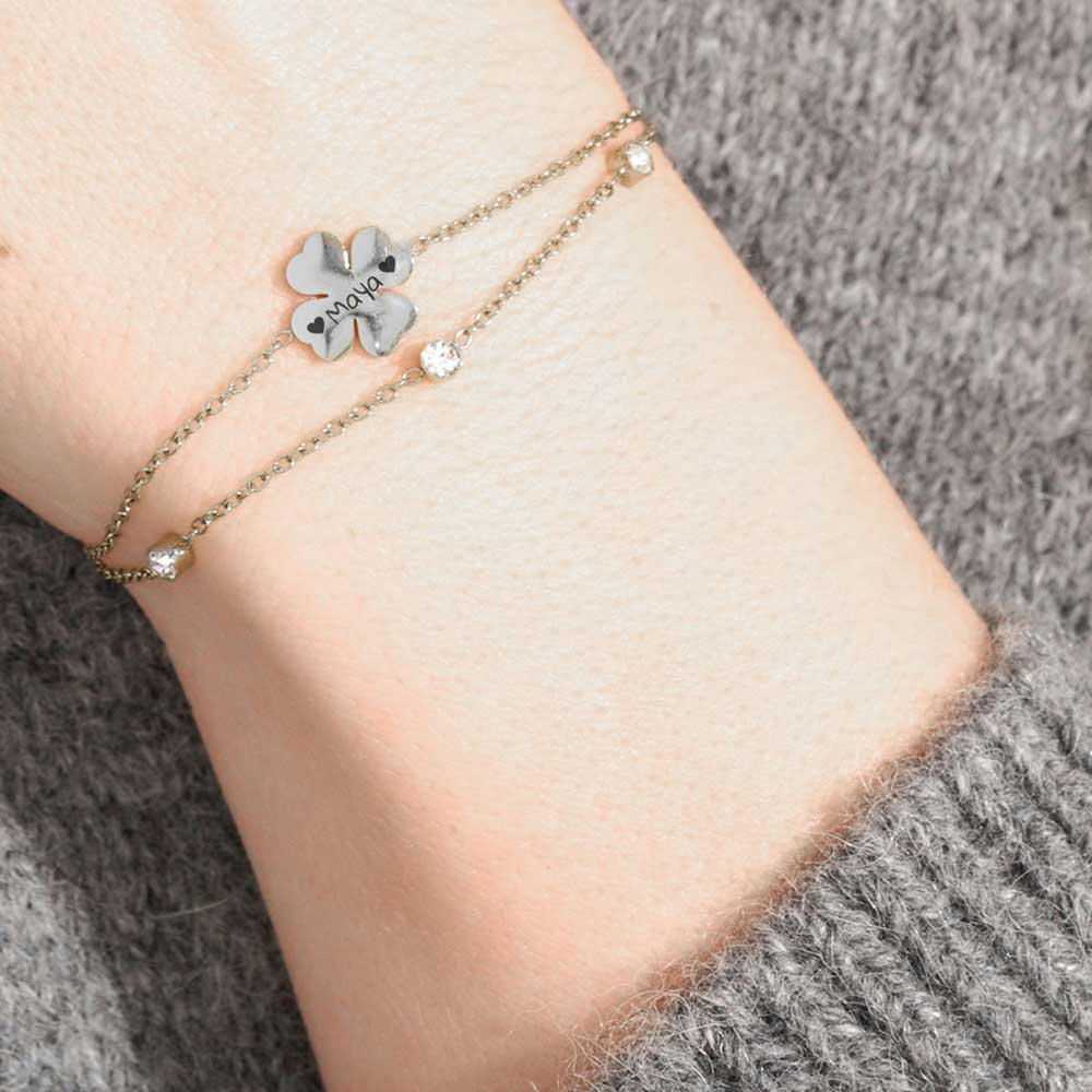 Zweirehiges Kleeblatt-Gravur-Armband