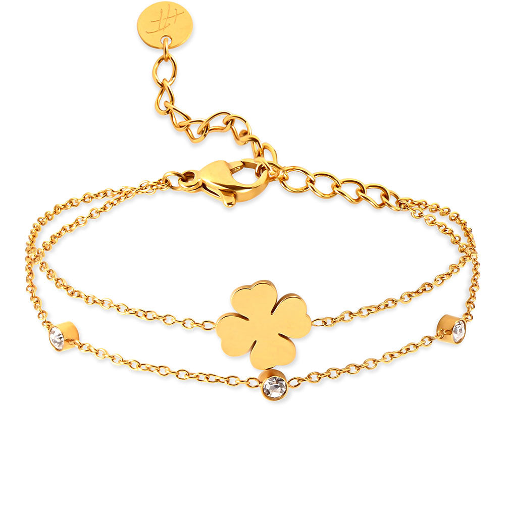Zweirehiges Kleeblatt-Gravur-Armband