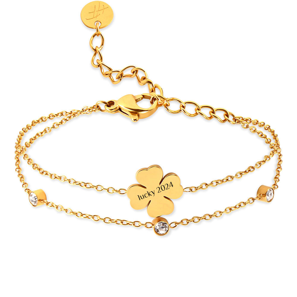 Zweirehiges Kleeblatt-Gravur-Armband