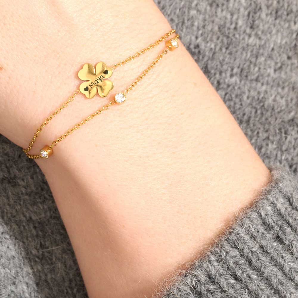 Zweirehiges Kleeblatt-Gravur-Armband