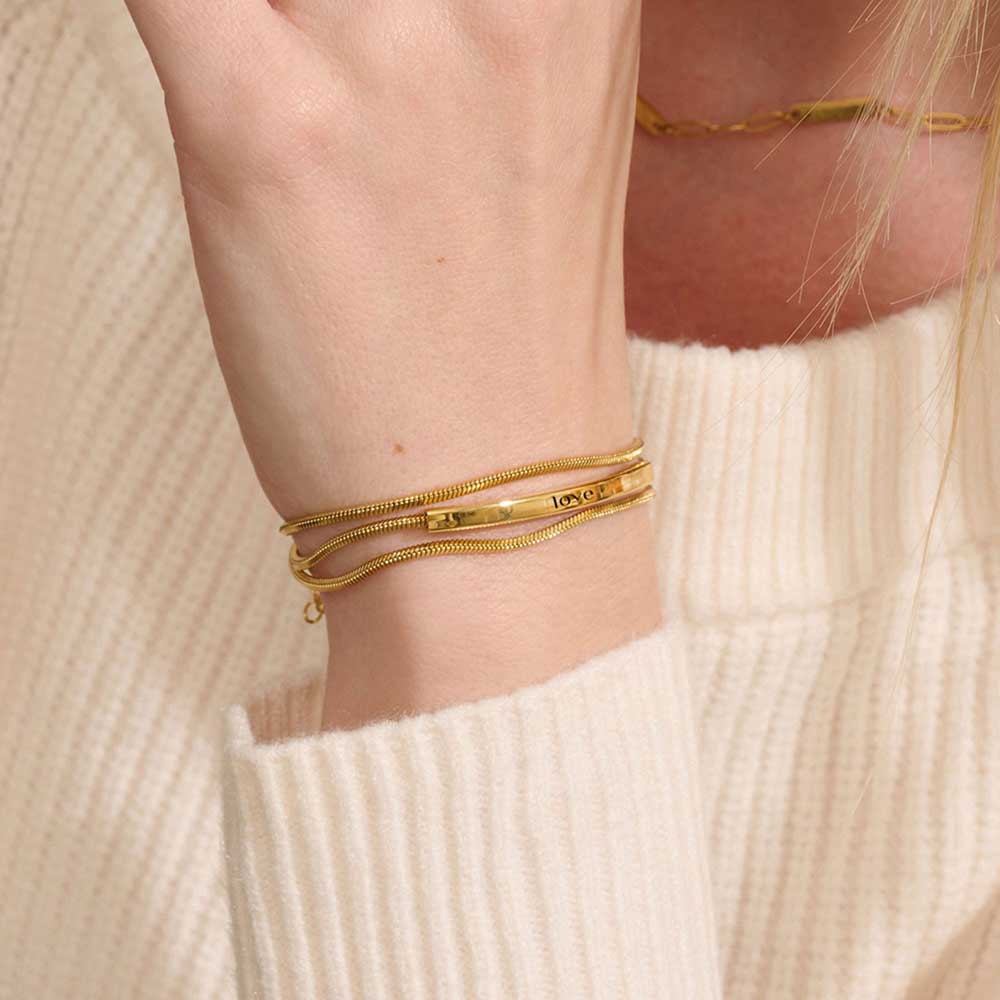 Layering Schlangenketten-Gravur-Armband