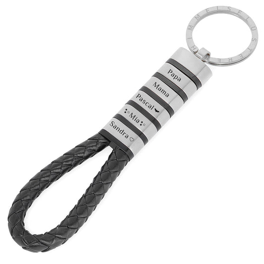 Für Herren: Leder Gravur-Schlüsselanhänger "Papa & Wir" für 5 Gravuren