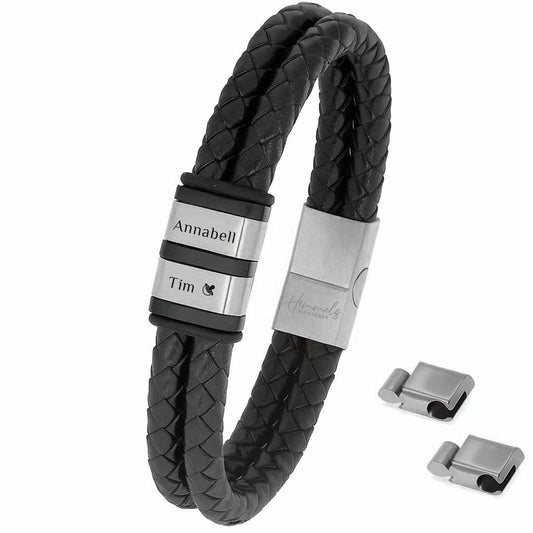 Für Herren: Leder Gravur-Armband "Papa & Wir" für 2 Gravuren