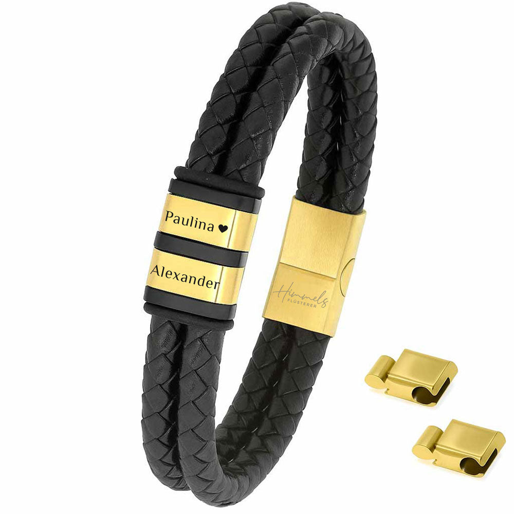 Für Herren: Leder Gravur-Armband "Papa & Wir" für 2 Gravuren
